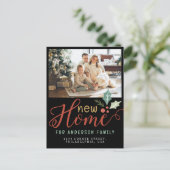 かわいい新しいホームクリスマスホリデームービングフォトブラック 案内ポストカード (スタンド正面)