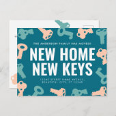 かわいい新しいホーム鍵引っ越しましたの移動告知 案内ポストカード (正面/裏面)