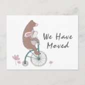 かわいい新しい住所ビサイクリングベア&バニー 案内ポストカード (正面)