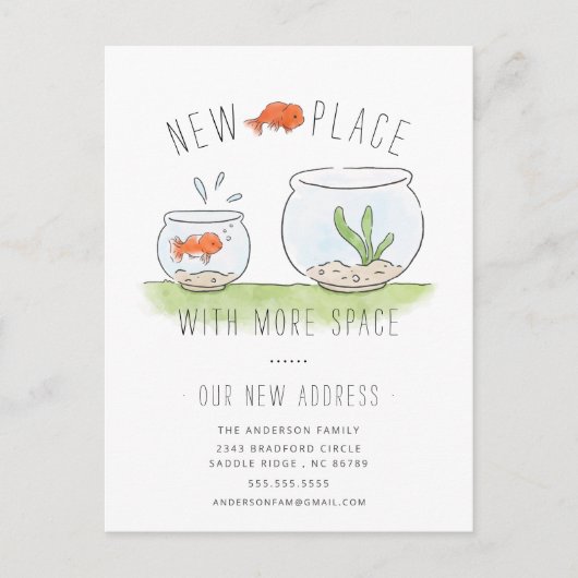 かわいい新しい場所の金魚丼の動くアナウンス ポストカード (正面)