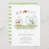 かわいい新しい場所金魚鉢の動く告知 案内状 (正面/裏面)