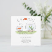 かわいい新しい場所金魚鉢の動く告知 案内状 (スタンド正面)