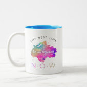 かわいい新しい始まり今すぐ始やる気を起こさせる引用文 ツートーンマグカップ (左)
