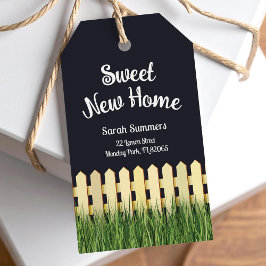 かわいい新しい家にフェンスと庭園 ギフトタグ