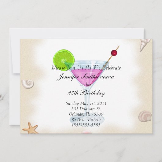 かわいい新しい海の貝とカクテルの誕生日パーティーI 招待状 (正面)