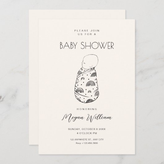 かわいい新しい生まれベビー睡眠 招待状 (正面/裏面)