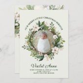 かわいい新しい赤ちゃんの写真の花輪　クリスマスの奇跡 シーズンカード (正面/裏面)