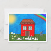 かわいい新住所 | 赤い家の虹の花と猫 案内状 (正面)