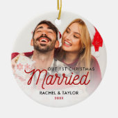 かわいい新婚者の写真私達の最初結婚した セラミックオーナメント (正面)