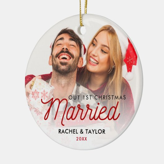 かわいい新婚者の写真私達の最初結婚した セラミックオーナメント (左)