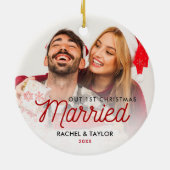 かわいい新婚者の写真私達の最初結婚した セラミックオーナメント (裏面)
