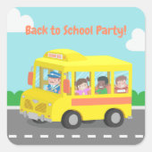 かわいい新学期イエローバスキッズパーティーラベル スクエアシール (正面)