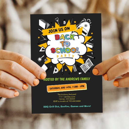 かわいい新学期ファミリーパーティー 招待状