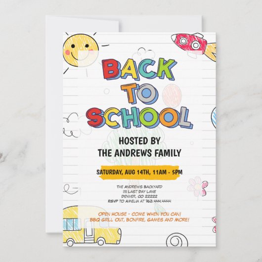 かわいい新学期ファミリーパーティー 招待状 (正面)