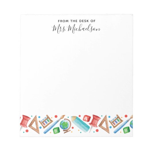 かわいい新学期ペンシルグローブ先生 ノートパッド (正面)