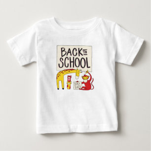 かわいい新学期動物安全デザイン ベビーTシャツ
