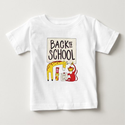かわいい新学期動物安全デザイン ベビーTシャツ (正面)