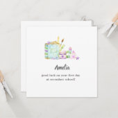 かわいい新学期文房具の初日の幸運 カード (正面/裏面インサイチュ)