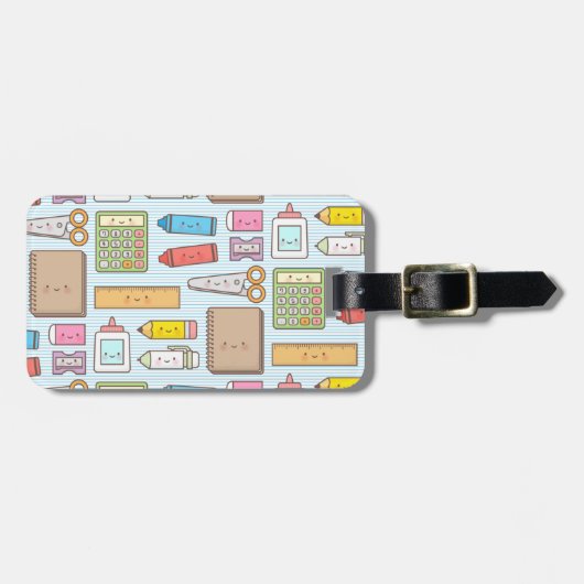 かわいい新学期用品の女の子パターン ラゲッジタグ (正面横)