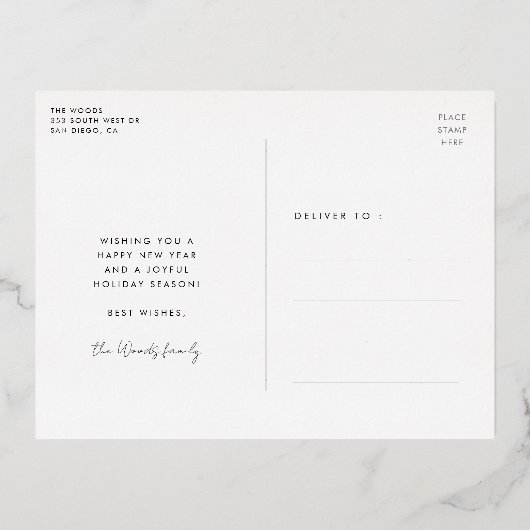 かわいい新年の写真 箔シーズンポストカード (裏面)