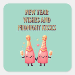 かわいい新年の願い&ミッドナイトキスかわいい スクエアシール