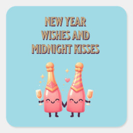 かわいい新年の願い&ミッドナイトキスかわいい スクエアシール
