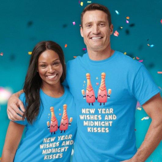 かわいい新年の願い&ミッドナイトキスカップル Tシャツ