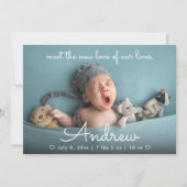 かわいい新生児の写真と名前の誕生発表 招待状 (正面)