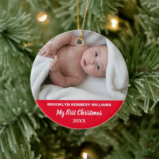 かわいい新生児カスタムフォト生まれたばかりの初めてのクリスマス セラミックオーナメント (ツリー)