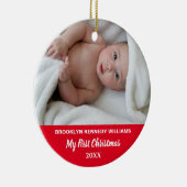 かわいい新生児カスタムフォト生まれたばかりの初めてのクリスマス セラミックオーナメント (右)