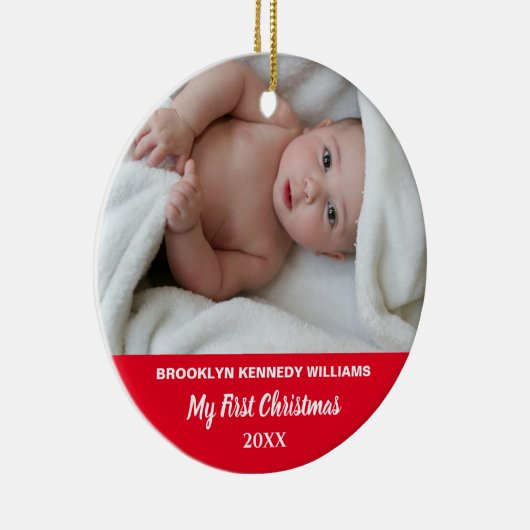 かわいい新生児カスタムフォト生まれたばかりの初めてのクリスマス セラミックオーナメント (右)