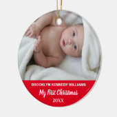 かわいい新生児カスタムフォト生まれたばかりの初めてのクリスマス セラミックオーナメント (左)
