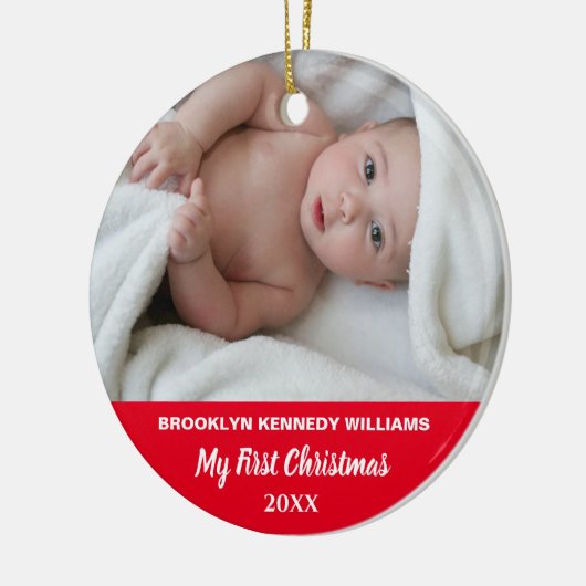かわいい新生児カスタムフォト生まれたばかりの初めてのクリスマス セラミックオーナメント (左)