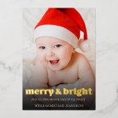 かわいい新生児クリスマス写真誕生のお知らせ 箔シーズンカード (正面)