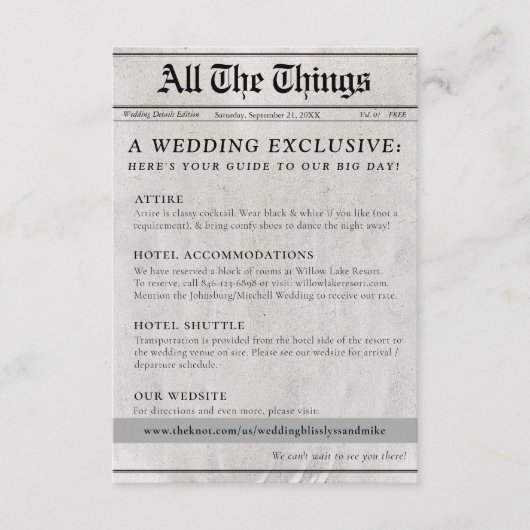 かわいい新聞の結婚式の日詳細エンクロージャカード エンクロージャーカード (正面)