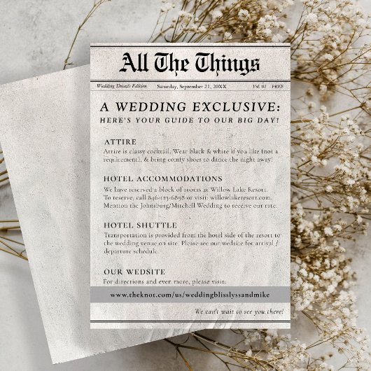 かわいい新聞の結婚式の日詳細エンクロージャカード エンクロージャーカード