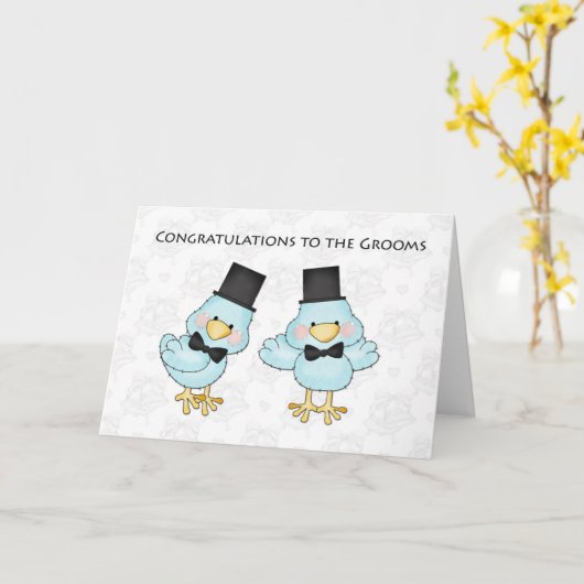 かわいい新郎の鳥たちゲイ結婚メンズおめでとう カード (黄色い花)