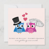 かわいい新郎フクロウと新婦フクロウ結婚式招待状 招待状 (正面)