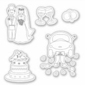 かわいい新郎新婦のウェディングリングケーキカーグラフィック シール (正面)