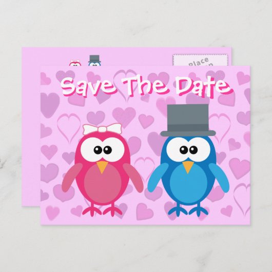 かわいい新郎新婦のフールは日付を結婚保存 案内ポストカード (正面/裏面)