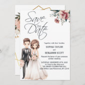 かわいい新郎新婦の結婚式招待状 招待状 (正面/裏面)