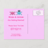 かわいい新郎新婦スカルデート結婚の 案内ポストカード (裏面)