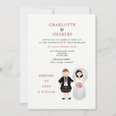 かわいい新郎新婦スコットランドタータンチェック結婚ズテーマ 招待状 (正面)