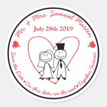 かわいい新郎新婦スティックフィギュア封筒用シール