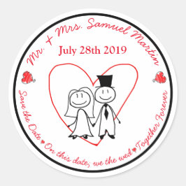 かわいい新郎新婦スティックフィギュア封筒用シール ラウンドシール