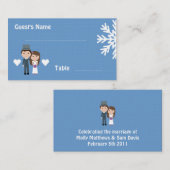 かわいい新郎新婦スノーフレークのシーティングカード プレイスカード (正面/裏面)