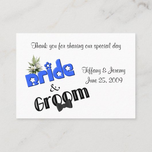 かわいい新郎新婦デザイン結婚のテーブル プレイスカード (裏面)