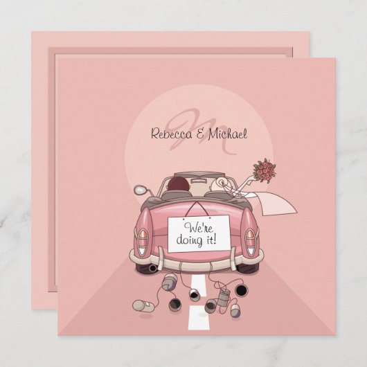 かわいい新郎新婦ピンクゲタウェイカー招待状 招待状