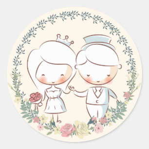 かわいい新郎新婦フローラ結婚式用シール ラウンドシール