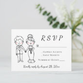 かわいい新郎新婦白黒ウェディングRSVP 出欠カード (スタンド正面)